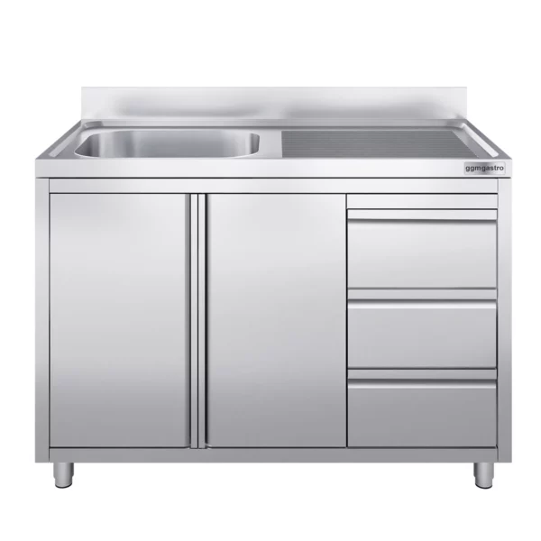 Skrinka pod umývadlo - 1200 x 600 mm - s 3 zásuvkami a 1 umývadlom vľavo - Image 5