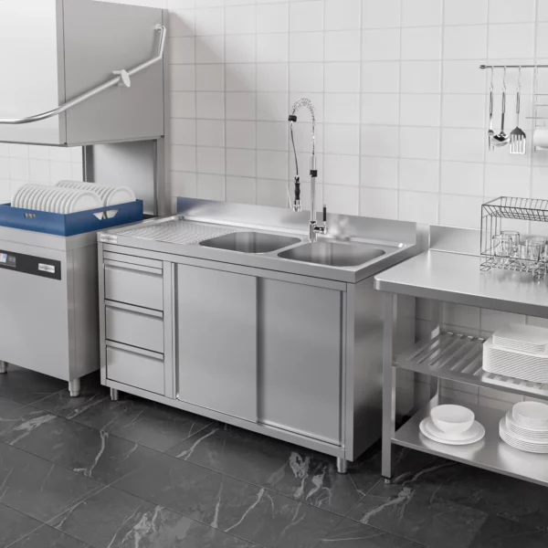 Skrinka s umývadlom - 1600x700mm - s 3 zásuvkami a 2 umývadlami na pravej strane - Image 7