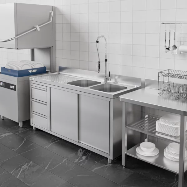 Skrinka pod umývadlo - 2000 x 600 mm - s 3 zásuvkami a 2 umývadlami vpravo - Image 7