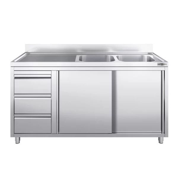 Skrinka pod umývadlo - 2000 x 600 mm - s 3 zásuvkami a 2 umývadlami vpravo - Image 4