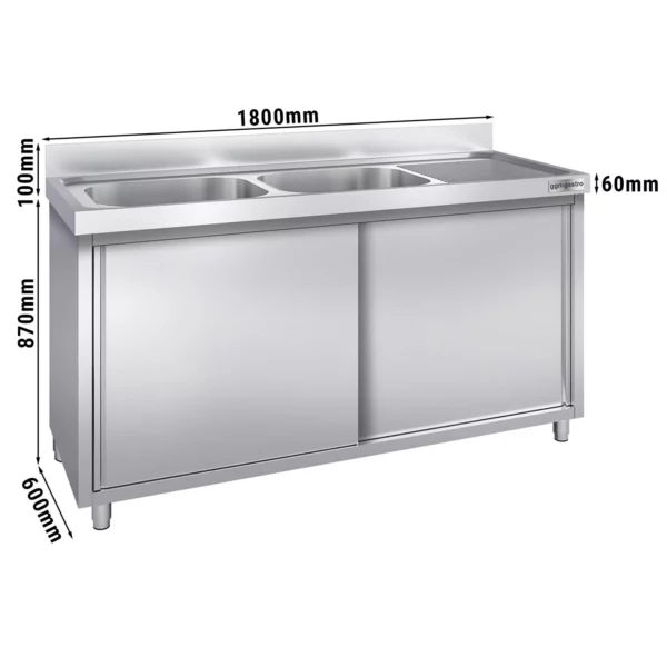 Drezová skrinka PREMIUM - 1800x600mm - s 2 umývadlami vľavo