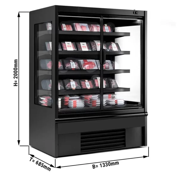 Nástenná chladiaca polica - 1330 mm - s LED osvetlením, izolovanými sklenenými dverami a 4 policami
