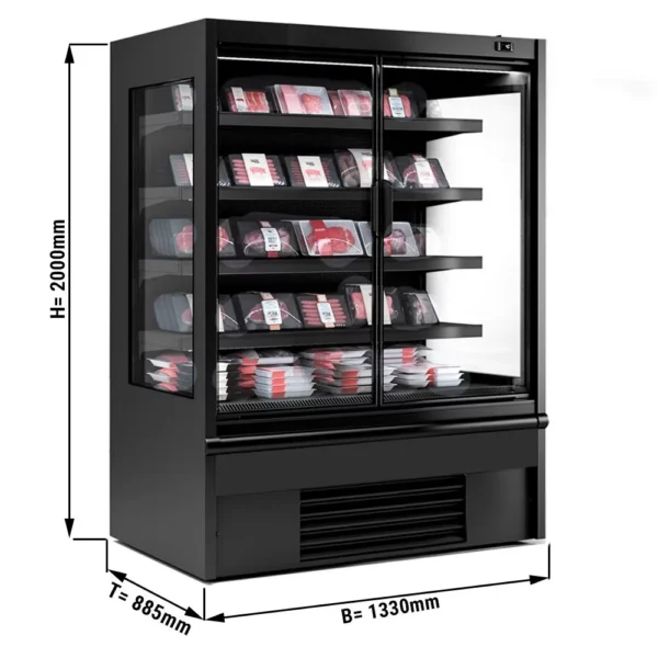 Nástenná chladiaca polica - 1330 mm - s LED osvetlením, izolovanými sklenenými dverami a 4 policami