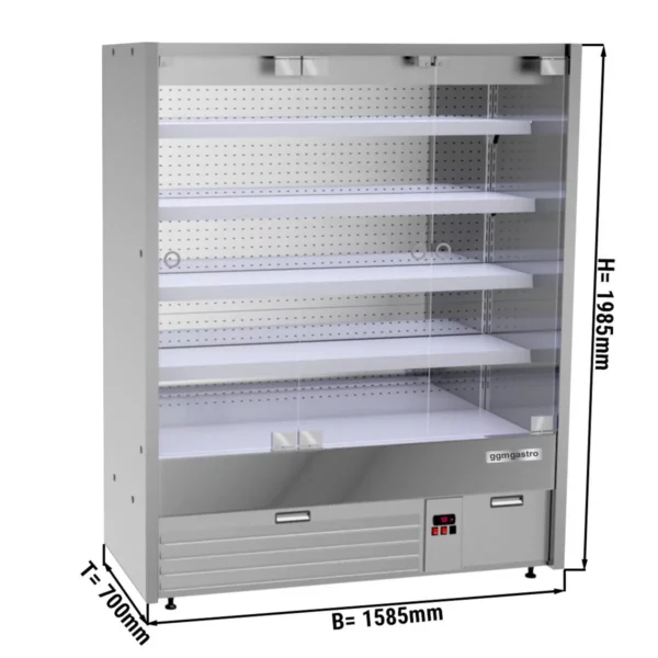 Nástenná chladiaca polica - 1585 mm - s LED osvetlením, sklenenými dvierkami a 4 policami