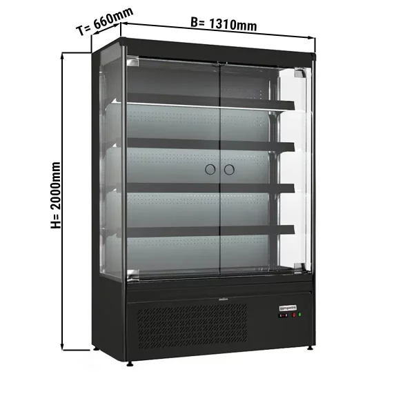 Nástenná chladiaca polica - 1310 mm - s LED osvetlením, sklenenými dvierkami a 4 policami