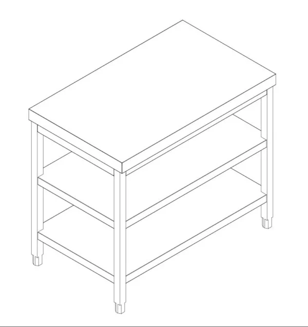 Nerezový pracovný stôl PREMIUM - 1000x600mm - so základnou policou a medzipoličkou - Image 8
