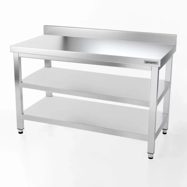 Nerezový pracovný stôl PREMIUM - 1200 x 700 mm - so základnou policou, stojanom a medzipoličkou - Image 5