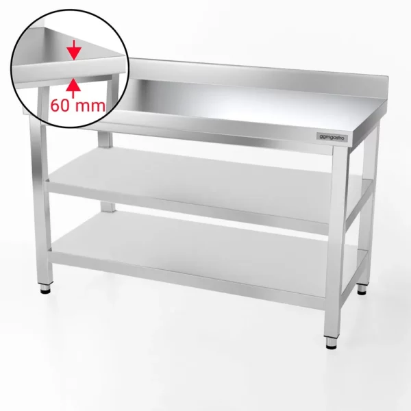 Nerezový pracovný stôl PREMIUM - 1200 x 700 mm - so základnou policou, stojanom a medzipoličkou - Image 6