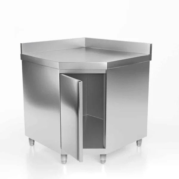 Nerezová rohová pracovná skrinka PREMIUM s krídlovými dverami a podstavcom 1150x800 mm - Image 3