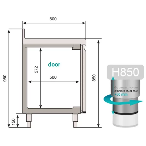 Chladiaci stôl PREMIUM PLUS - 1468x700 mm - s 1 dvierkami a 3 zásuvkami a so zadnou stenou - Image 10