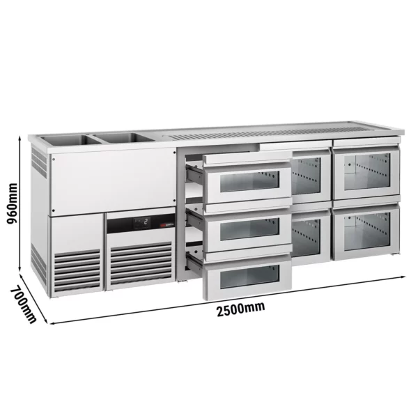Pivný bar PREMIUM - 2500x700mm - 7 sklenených zásuviek