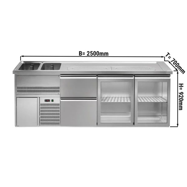 Pivný pult PREMIUM PLUS - 2500x700mm - 2 sklenené dvierka a 2 zásuvky
