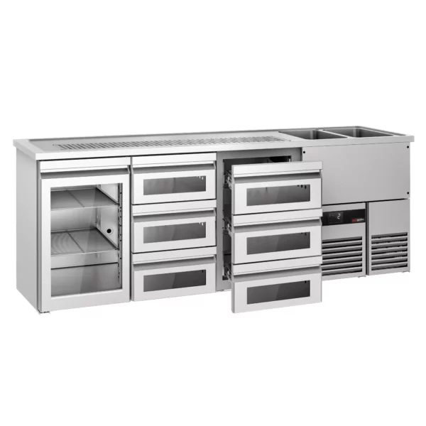 Pivný bar PREMIUM - 2500x700mm - 1 sklenené dvierka a 6 sklenených zásuviek - Image 3