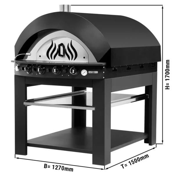 Plynová pec na pizzu - čierna - 9x 25cm - manuálna - vrátane základného rámu