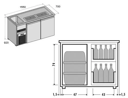 Pivný bar PREMIUM PLUS - 1550x700mm - 2 sklenené dvierka - Image 12