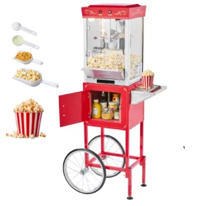 Popcorn stroj s vozíkom, 800W, popcorn stroj červený