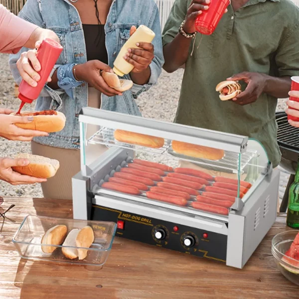 Elektrický gril na hotdog, valčekový gril na hotdog 7 valčekov, 1,4 kW - Image 6