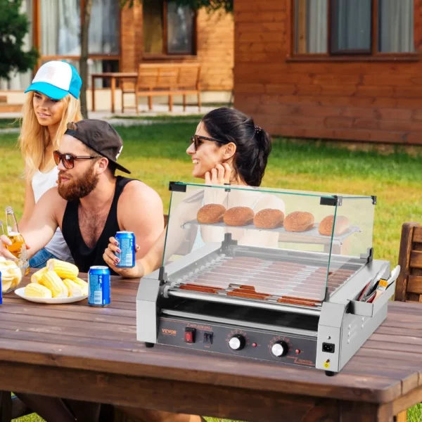 Elektrický gril na hotdog, valčekový gril, gril na klobásy, ohrievač žemlí, 2200 W - Image 5