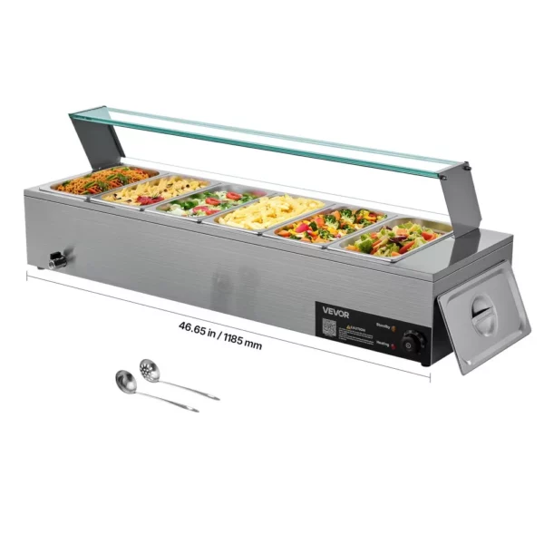Vodný kúpeľ pre 6 nádob s rozmermi 1/3 -  1,5 kW, sklenený kryt - Image 6