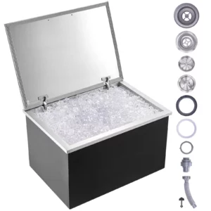 Nádoba na ľad  107,8 l nerezový chladič ľadu, 710 x 508 x 437 mm komerčná nádoba na ľad s výklopným vekom, vstavaná nádoba na ľad, odtoková rúra a odtoková zátka sú súčasťou balenia