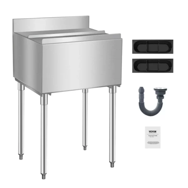 Nádoba na ľad, 61 l pod kuchynskú linku (610 x 482 x 937 mm) z nehrdzavejúcej ocele s posuvným vekom a nastaviteľnými guľovými nožičkami, chladiaci vozík do baru, reštaurácie, kuchyne, strieborný