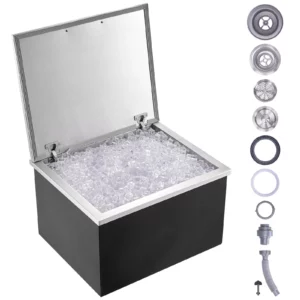 Nádoba na ľad  82,6 l nerezový chladič ľadu, 710 x 406 x 437 mm komerčná nádoba na ľad s výklopným vekom, vstavaná nádoba na ľad, odtoková rúra a odtoková zátka sú súčasťou balenia