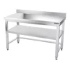 Premium nerezový pracovný stôl – 1,4m, spodná doska, obkladový panel, výztuhy - Image 5