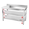 Premium nerezový pracovný stôl – 1,4m, spodná doska, obkladový panel, výztuhy - Image 9