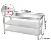 Nerezový pracovný pult premium – 1600x600mm, so základnou a medzipoličkou