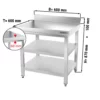 Nerezový pracovný pult premium – 600x600mm, so základnou, podstavcom a medzipoličkou