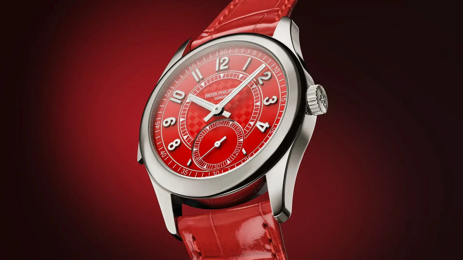 Patek Philippe Ref. 7047G-010 minute repeater in white gold with red lacquered carbon-pattern dial, a Milan edition shown alongside the Patek Philippe 5978P