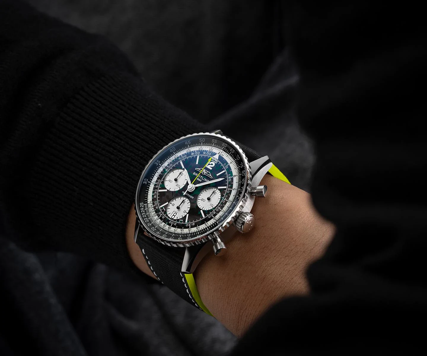 The Navitimer B01 Chronograph 43 Aston Martin Aramco Formula One Team, limited to 1,959 pieces / Photo Credit: Aston Martin Aramco Formula One Team