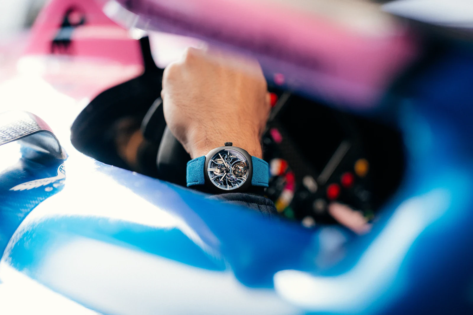 The Streamliner Tourbillon Skeleton Ceramic Alpine Limited Edition, the partnershipâ€™s third model / Photo Credit: Alpine / H. Moser & Cie.