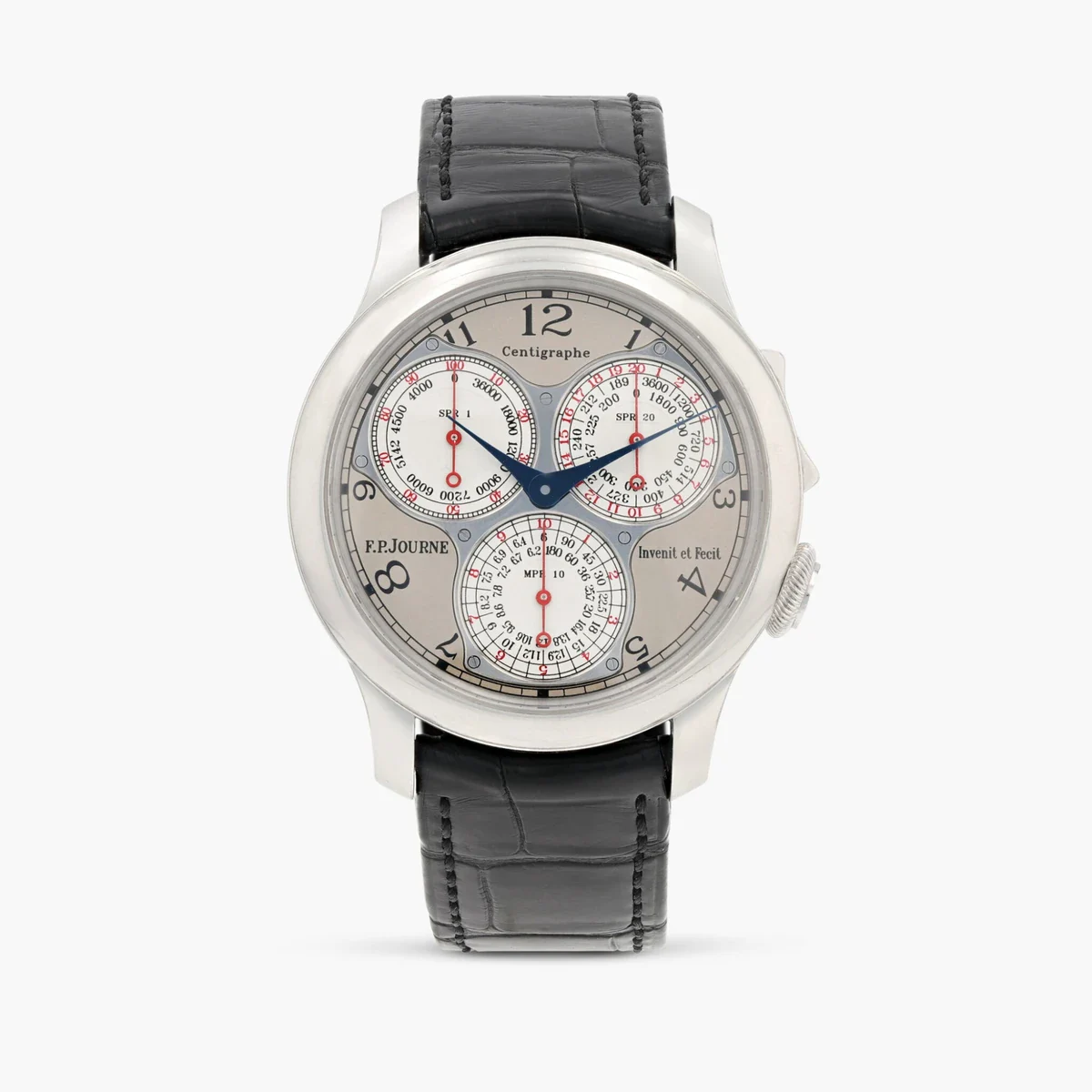 Lot 367, the F.P. Journe Centigraphe Souverain in platinum with silvered dial, circa 2014 / Photo Credit: Sothebyâ€™s