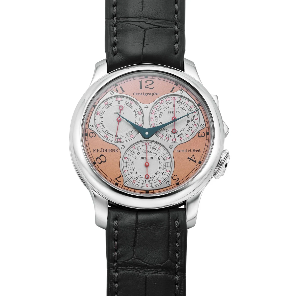 Lot 155, the F.P. Journe Centigraphe Souverain in platinum with salmon dial, 2011 / Photo Credit: Antiquorum