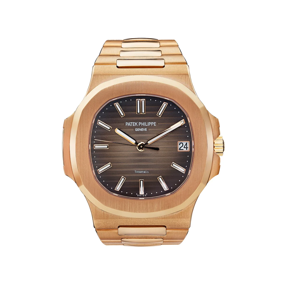 Lot 23, the Patek Philippe Nautilus Ref. 5711/1R-001 in pink gold with Tiffany & Co. signed dial / Photo Credit: Antiquorum