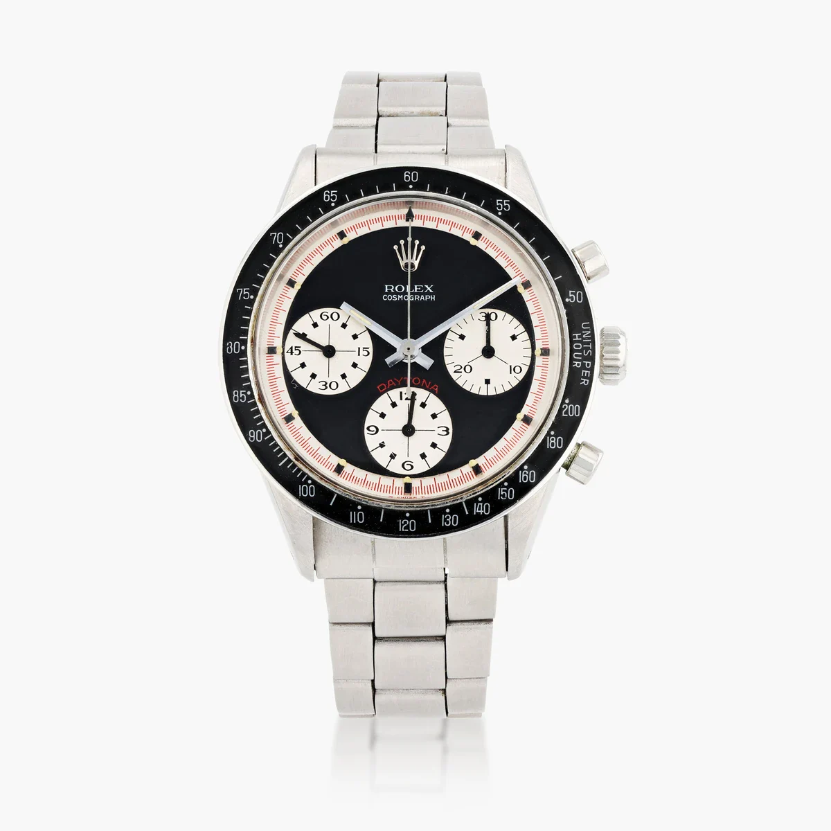 Lot 368, the Rolex Daytona â€œPaul Newmanâ€ Ref. 6241 with black dial and black bezel / Photo Credit: Sothebyâ€™s