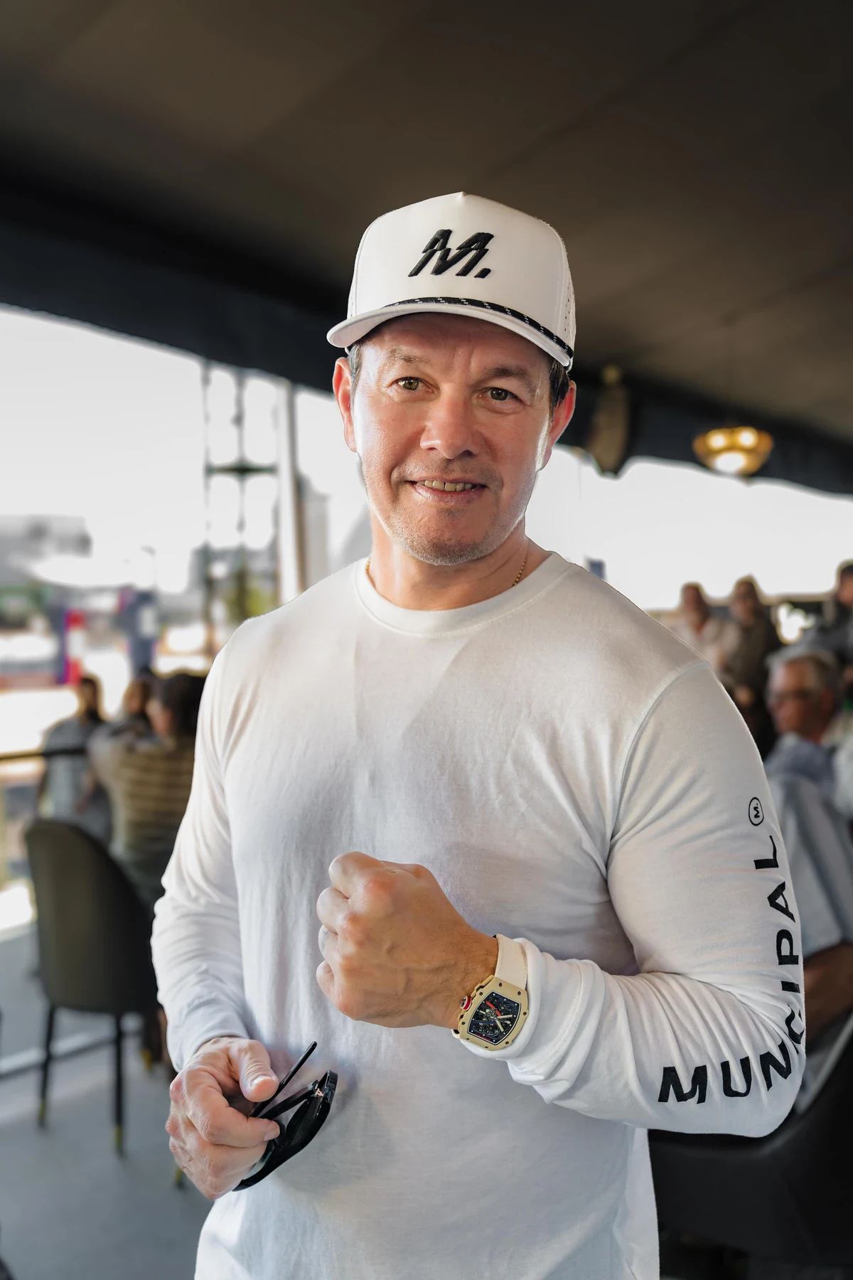 Mark Wahlberg Richard Mille RM 67-02 White Carbon TPT wrist shot at Global Champions Arabians Tour Americas Las Vegas