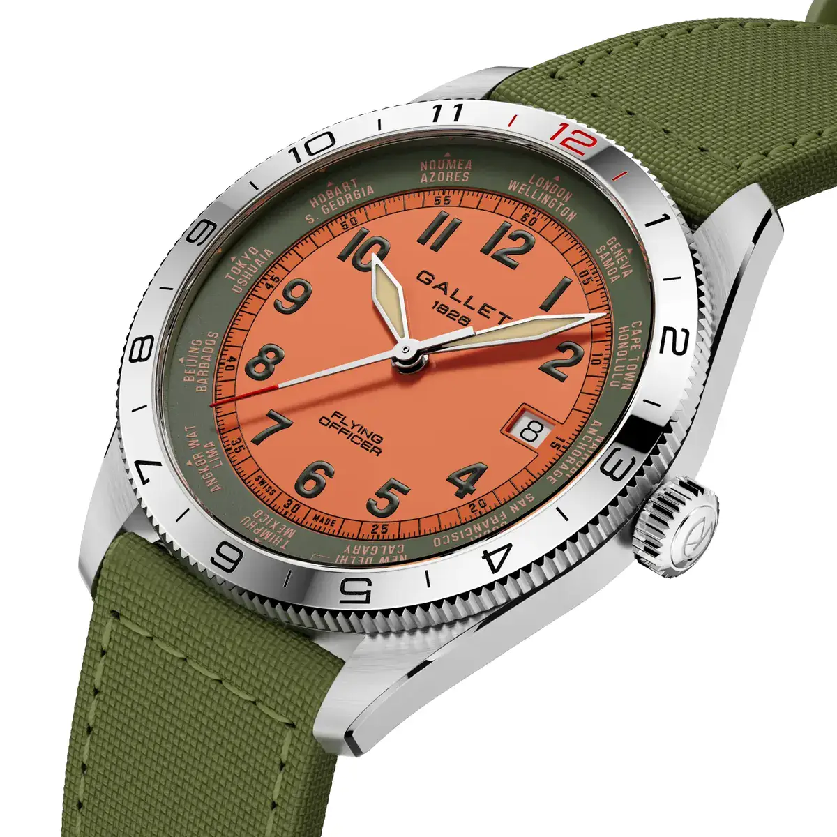 Entry luxury watches 2026: Gallet Flying Officer Automatic 40 with world-time city bezel