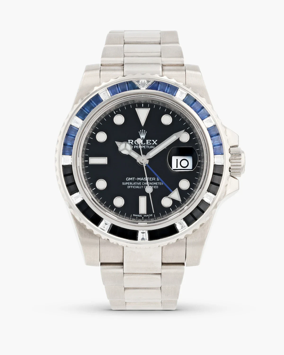 Watch auction results October 2026: Rolex GMT-Master II Ref. 116749SABLNR in white gold with blue and black sapphire bezel, lot 374 at Sotheby's Paris