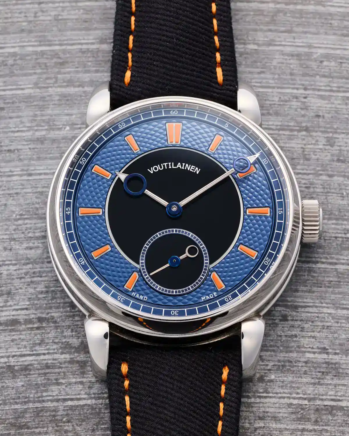 Watch auction results October 2026: Voutilainen 28Sport in stainless steel with blue guilloché and onyx dial, lot 22 at Phillips New York