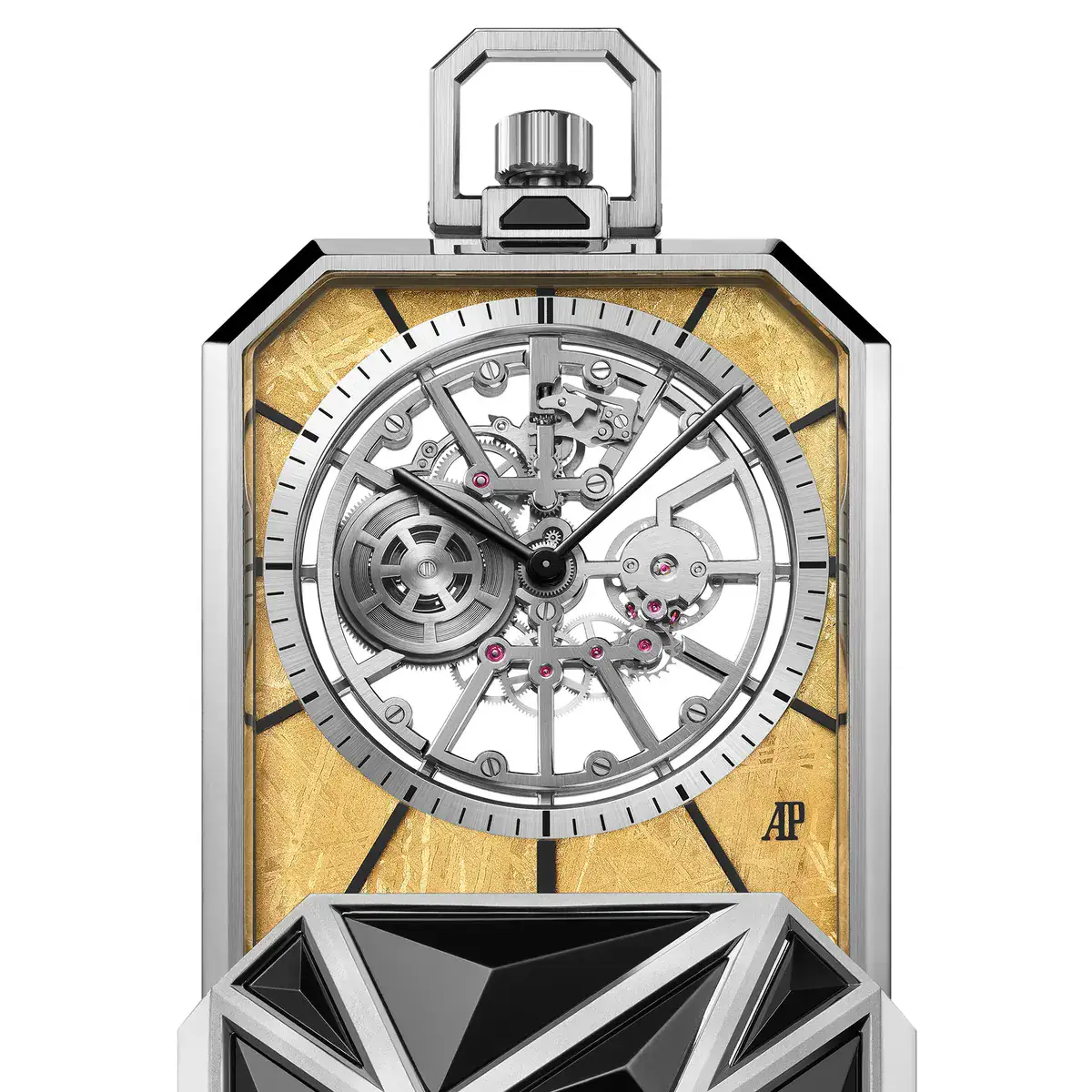 Métiers d'art watches: Audemars Piguet Établisseurs Nomade with meteorite dial, onyx-set titanium case and hand-skeletonized Calibre 7501