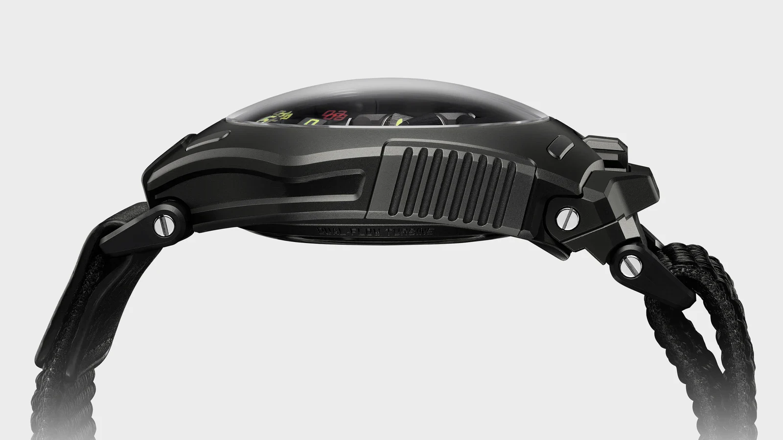 Side profile of the URWERK UR-300 Time Quantum AlTiN case, 18.25mm thick
