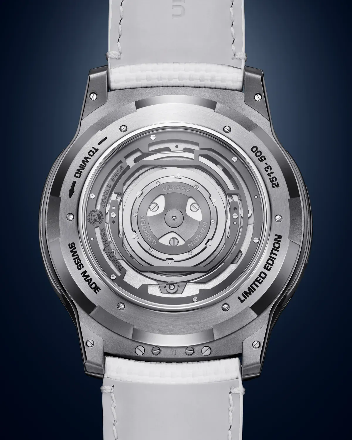 Ulysse Nardin Freak S Howlite open sapphire caseback with the Grinder automatic winding system