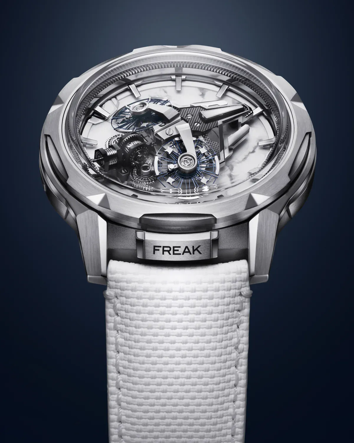 Ulysse Nardin Freak S Howlite on its white ballistic-textured rubber strap
