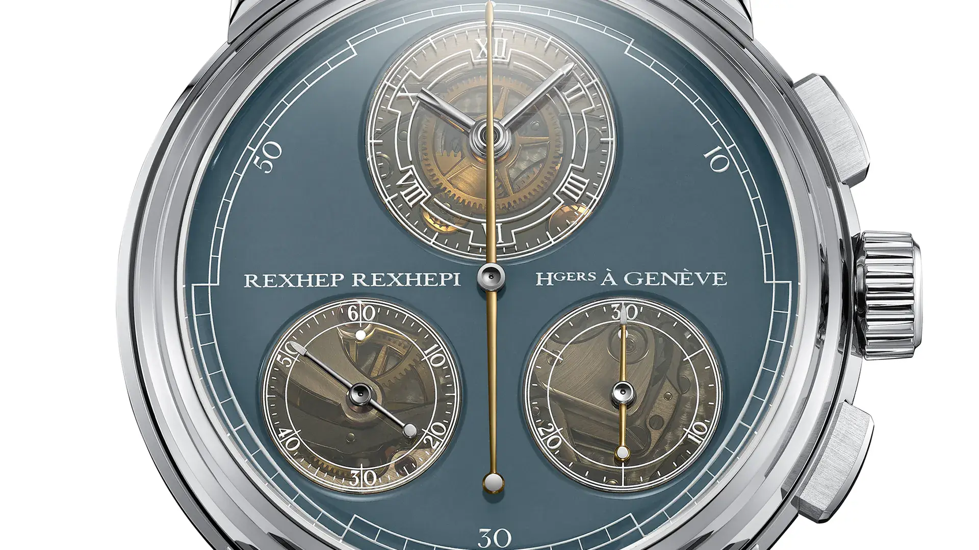 GPHG 2026 predictions: Rexhep Rexhepi Chronograph Flyback RRCHF with storm blue grand feu enamel dial in a platinum case