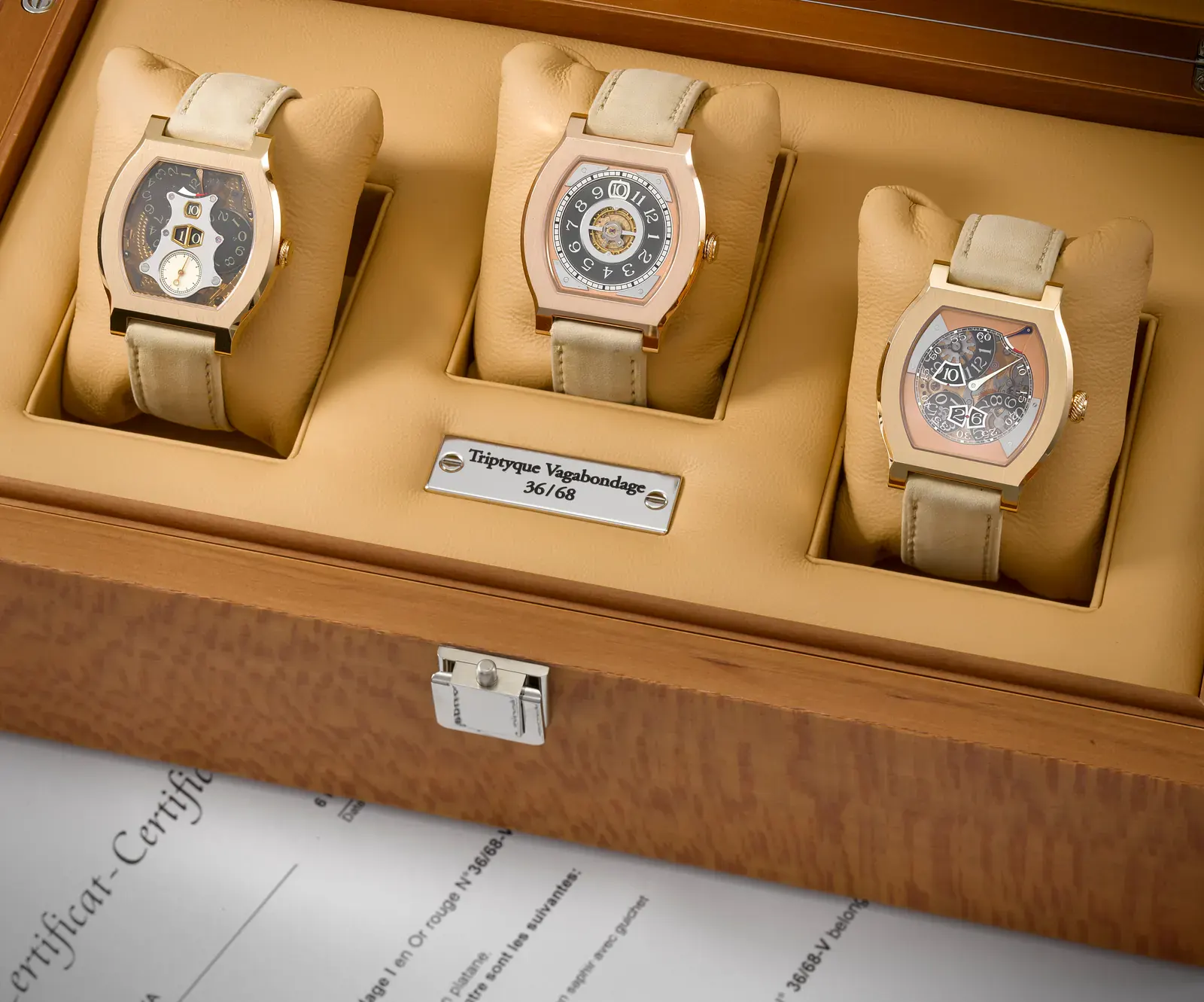 F.P. Journe Vagabondage I, II and III in pink gold with matching numbers 36/68, in their Triptyque Vagabondage presentation box, at Christie's Geneva Rare Watches