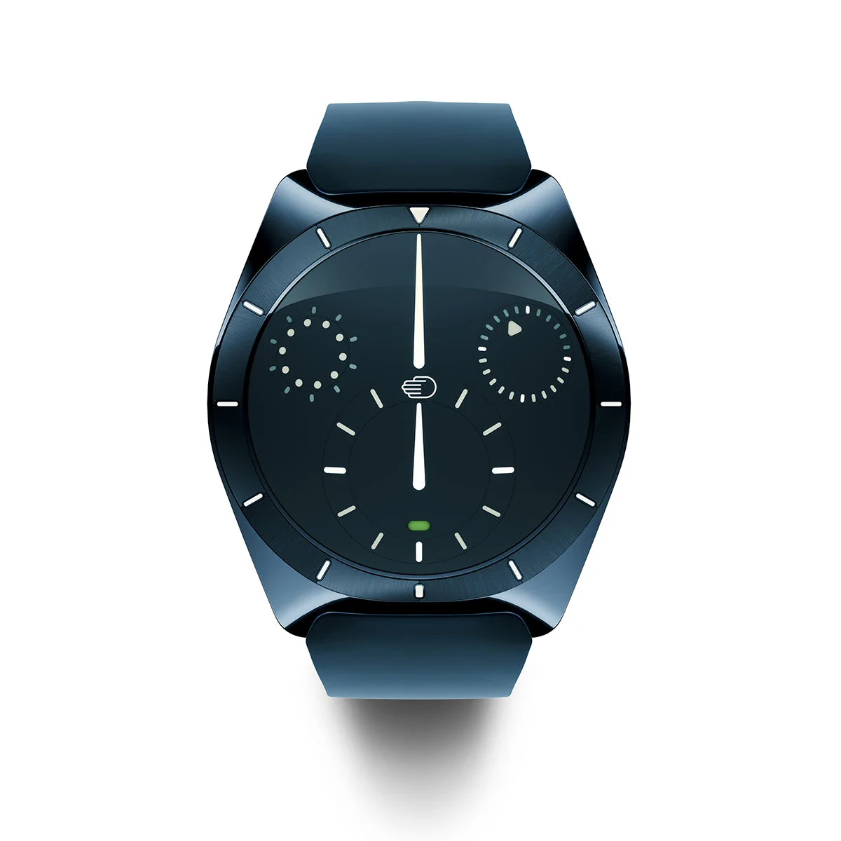 Ressence TYPE 10 DN front view showing the 24-segment titanium bezel