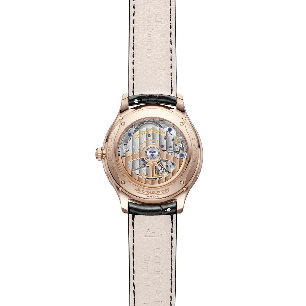 Jaeger-LeCoultre Master Ultra Thin Moon caseback with caliber 925 and 22k pink gold rotor