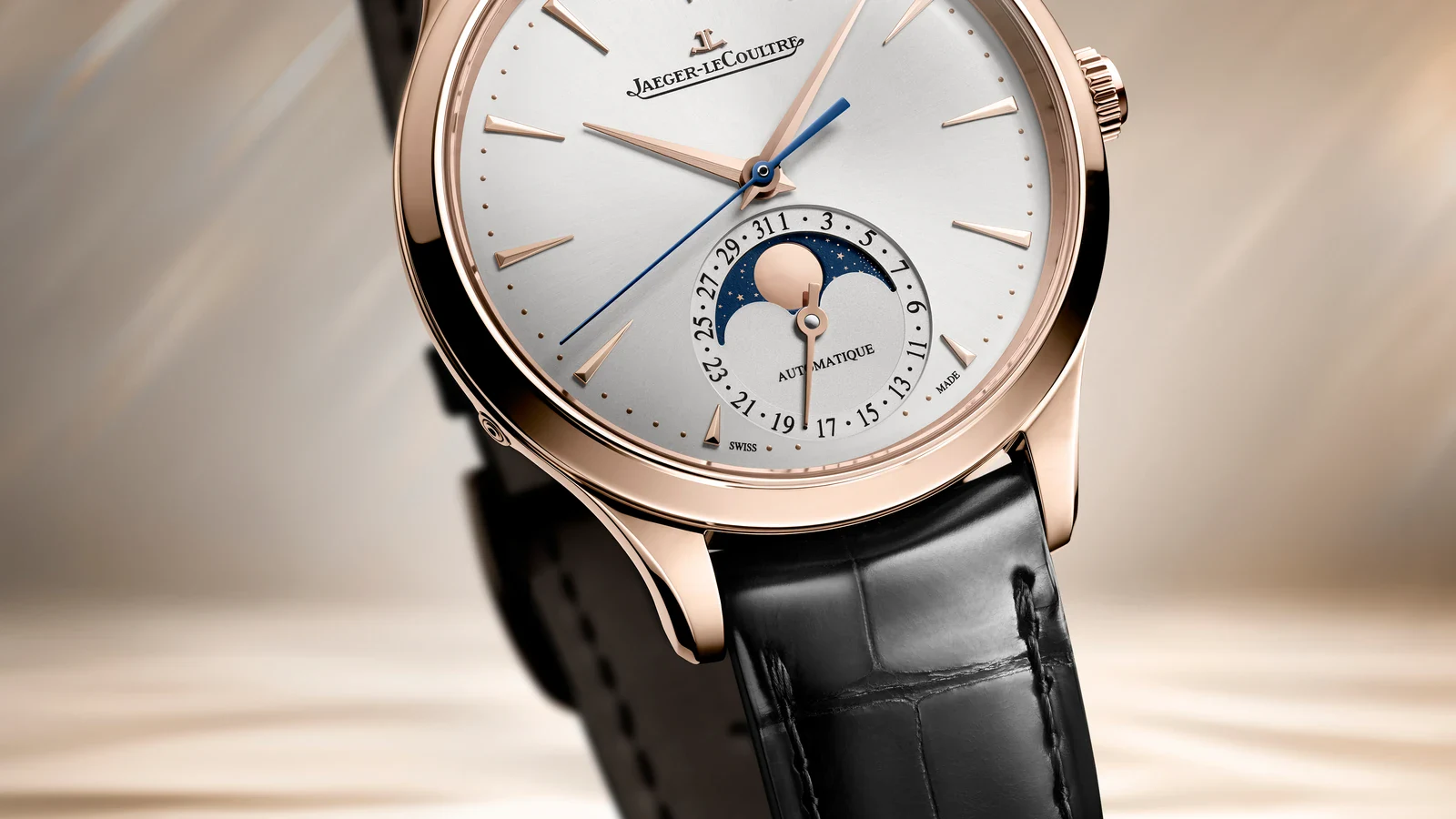 Jaeger-LeCoultre Master Ultra Thin Moon in pink gold, made by the Swiss watch industry
